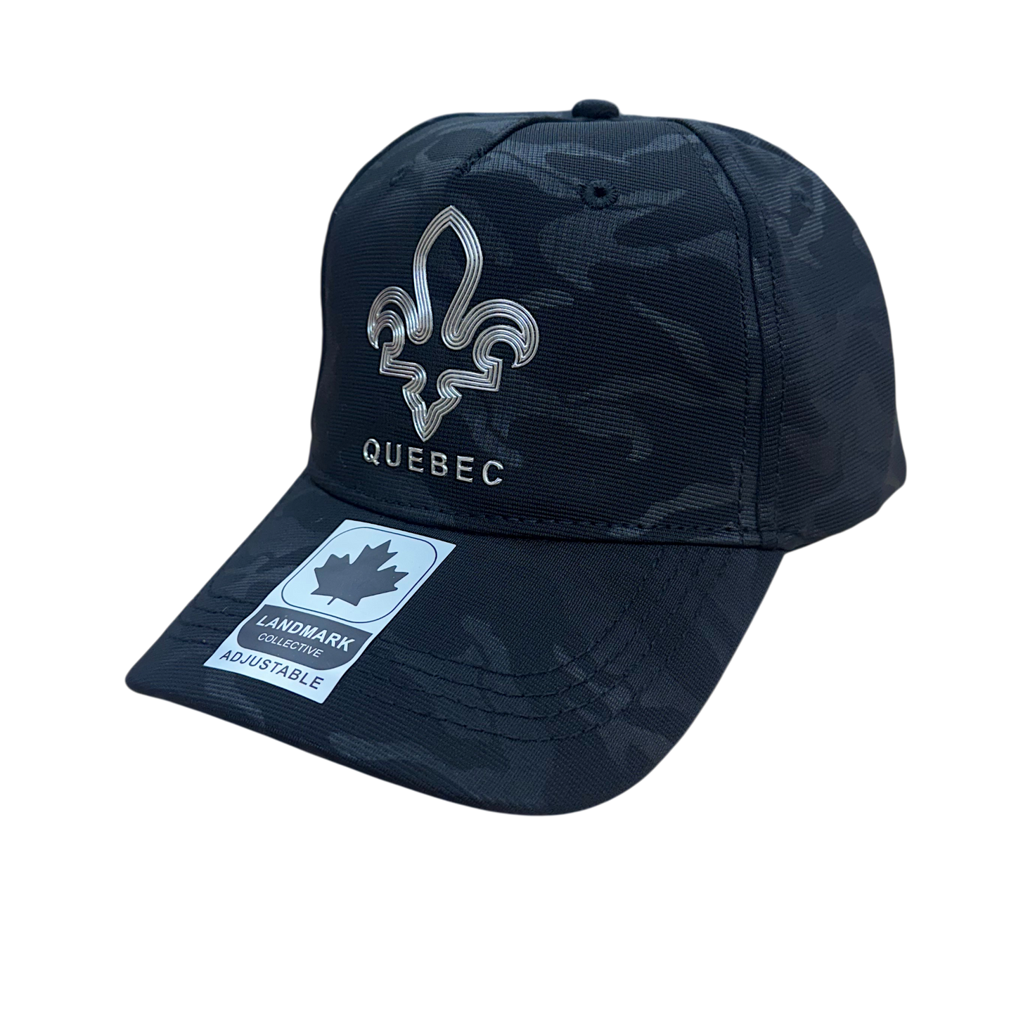 Quebec Camo Fabric Hat with Metallic 3D Maple Leaf design