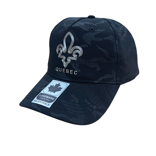 Quebec Camo Fabric Hat with Metallic 3D Maple Leaf design