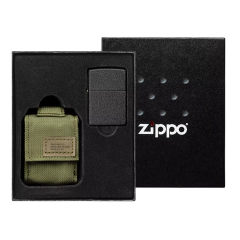 ZIPPO OD Green Pouch and black crackle set (49400)