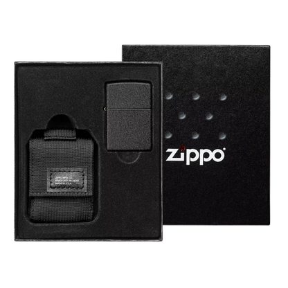 ZIPPO Black Pouch and Black Crackle Lighter Gift Set (49402)